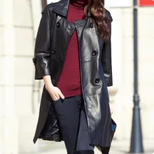 Овчина натуральная кожа женские куртки Новая мода двубортные длинные пальто женская верхняя одежда размера плюс высшее качество