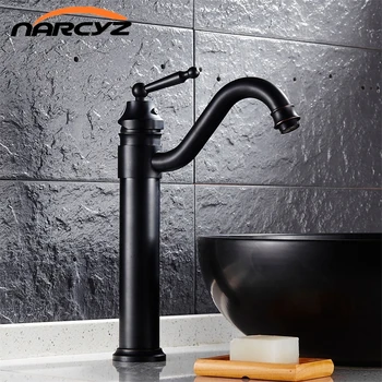Rubinetti miscelatori per lavabo da bagno retrò in ottone nero/oro supporto singolo montato sul ponte 360 rubinetto girevole rubinetto nero B504 1