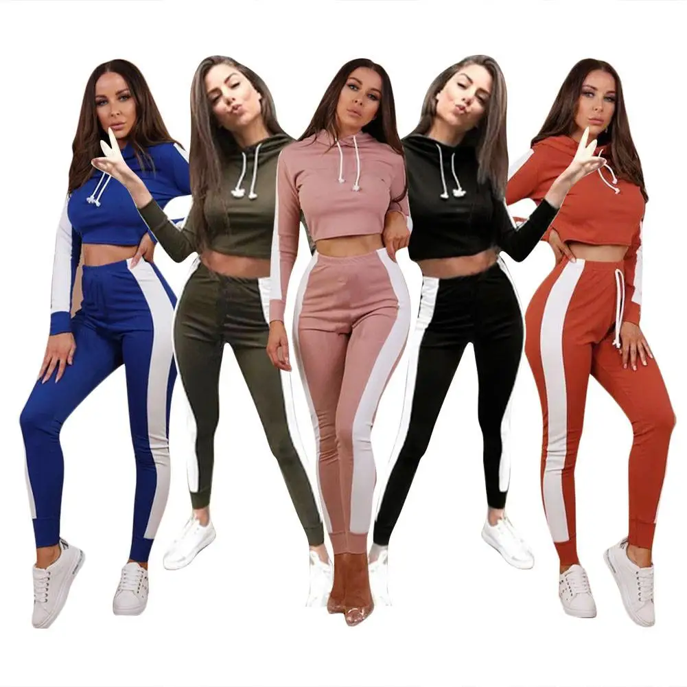 

New Autumn&Winter Women Yoga Fitness Sports Set Casual Slimming Stitching Long Sleeve High Elastic Hooded Sports Suit