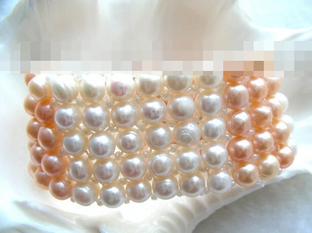 

Hot selling>@@ > 09576 5ROWS white pink NATURAL freshwater pearls bracelet -Bride jewelry free shipping