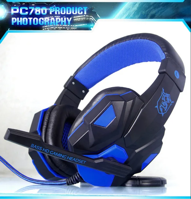 Последние plextone PC780 gaming headset бас наушники с микрофоном для компьютера сабвуфер стерео Универсальный проводные наушники - Цвет: Blue with box