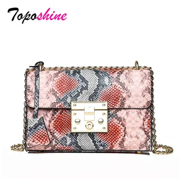 

Toposhine High Quality Snake Pattern Lady Small Square Bag New Fashion Personality Chain Shoulder Bag Casual Wild Messenger Bags