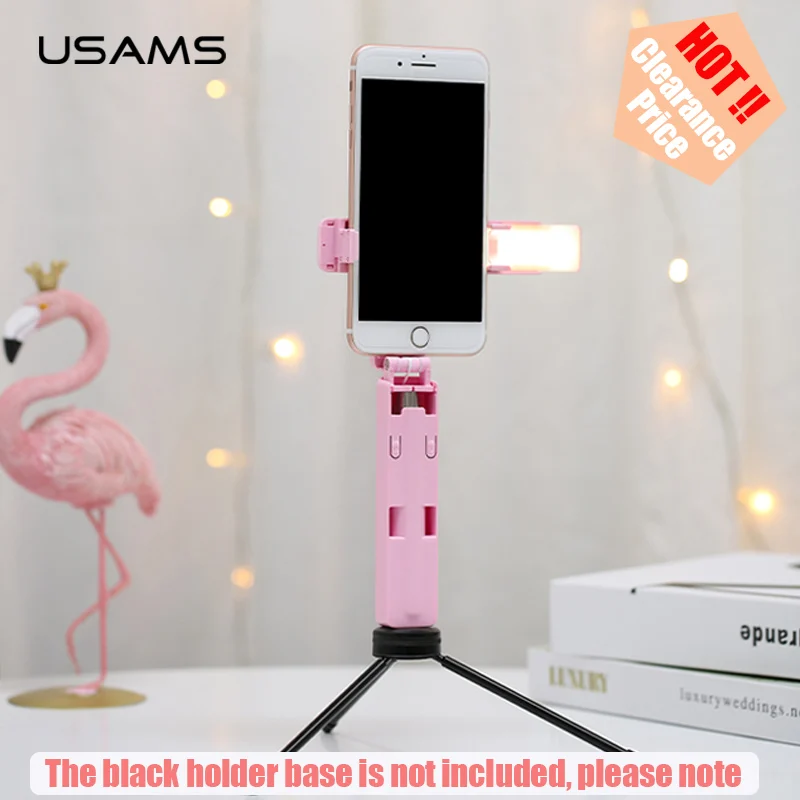 

USAMS Remote Bluetooth Wireless&Wire-controlled light-up 3.5mm Wired Selfie Stick LED Light Rotate Selfstick for iPhone Samsung
