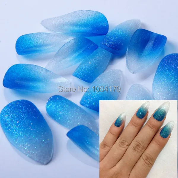 New Sparkling 24 X Blue White Color Talon Nail Art Tips Glitter New Sparkling 24 X Blue White Color Talon Nail Art Tips Glitter False Acrylic Nails With
