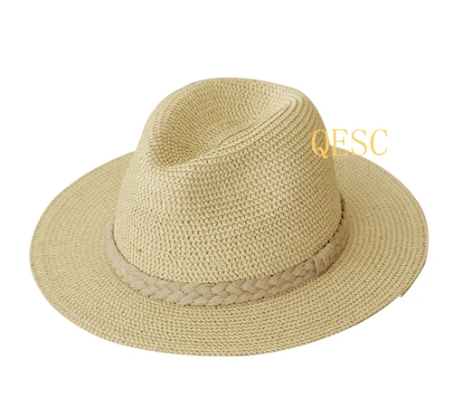 Новые верблюжьи бежевые цвета слоновой кости мужские модные соломенные шляпы летние шляпы пляжные шляпы. 57 см. 59 см - Цвет: Camel 59cm