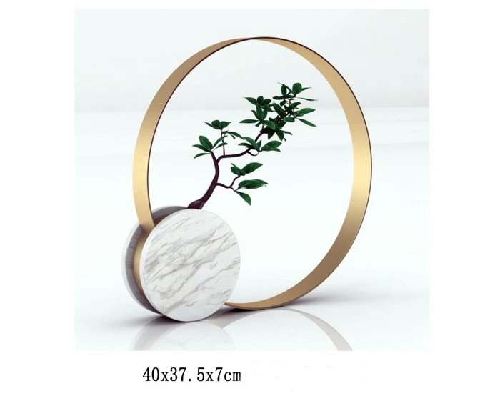 

Marble stand metal shelf flower vase modern hotel stone vase luxury art design decor with tree
