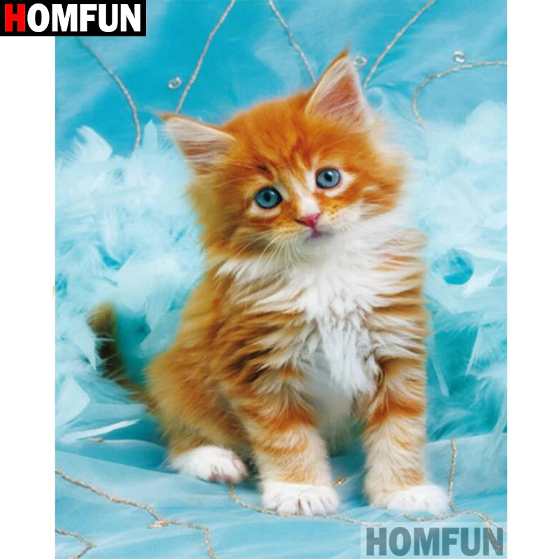 Алмазная живопись HOMFUN A16243 картина Кот с квадратными/круглыми стразами вышивка