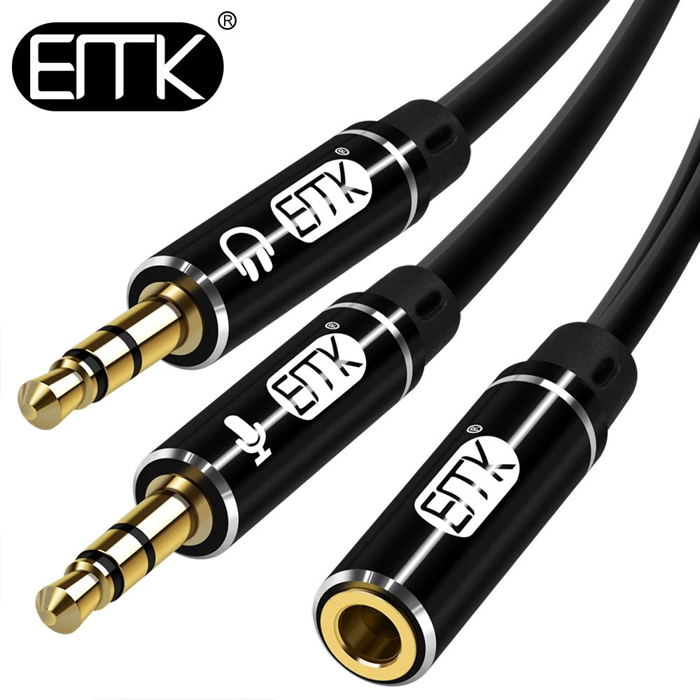 EMK Splitter Headphone for Computer 3.5mm Female to 2 Male 3.5mm Mic