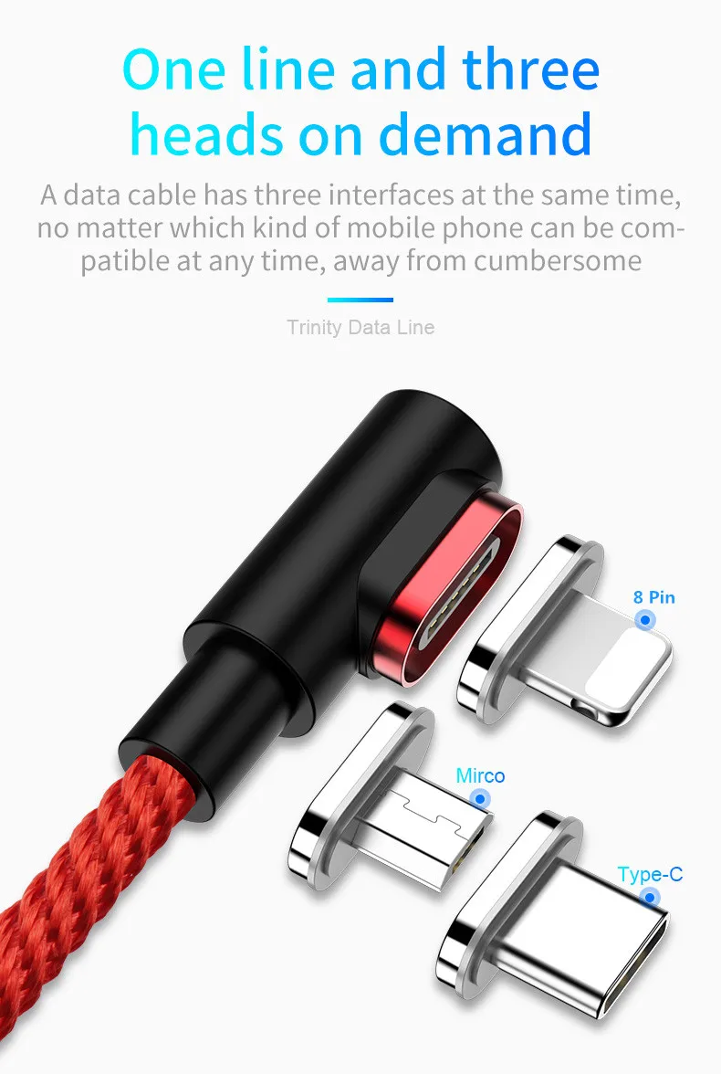 Магнитный кабель 90 градусов usb c Micro usb type C кабель для быстрой зарядки l-линия Micro usb type-C магнитное зарядное устройство для iphone X xiaomi