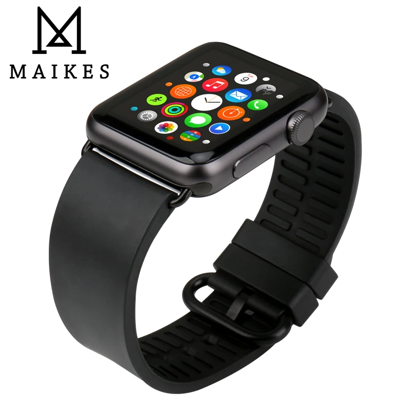 MAIKES аксессуары для часов черный модный спортивный резиновый для Apple Watch полосы 44 мм 40 мм Apple Watch группа 42 мм 38 мм iWatch 4 3 2 1