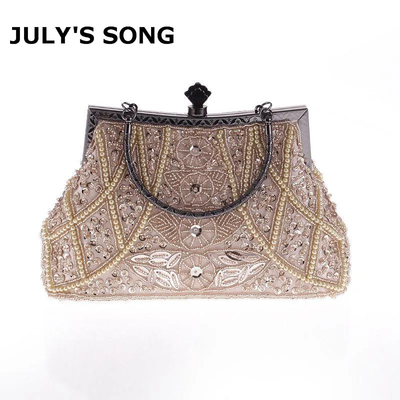 

New Handmade Style Pearl Evening Bags With Handle Purse Day Clutches Embroidered Design Soft Wedding Evening Party Handbag