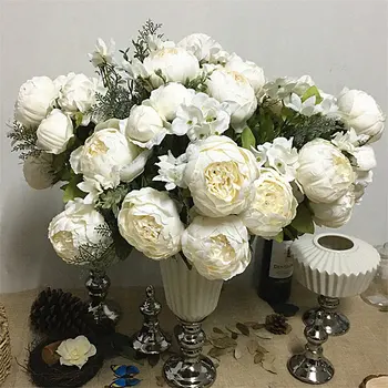 

Simulation peony bunch Artificial flowers for home table Wedding decoration flores artificiales silk white peonies fake flower