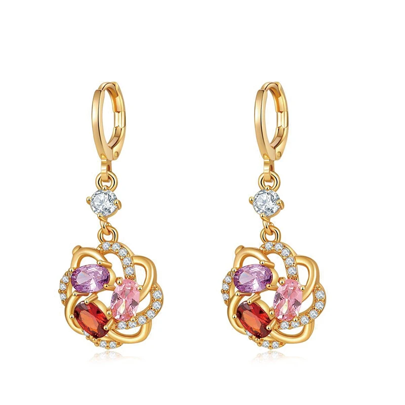 

MxGxFam Multicolor Zircon Drop Earrings For Women Gold Color 18 k FASHION JEWERLY AAA+
