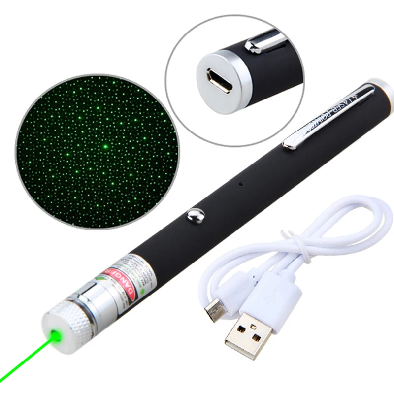 

532/650nm Green/Red Laser Pen Light Hunting Green Dot USB Rechargeable 5mW Beam Laser Pointer Pen Built-in Battery Torch