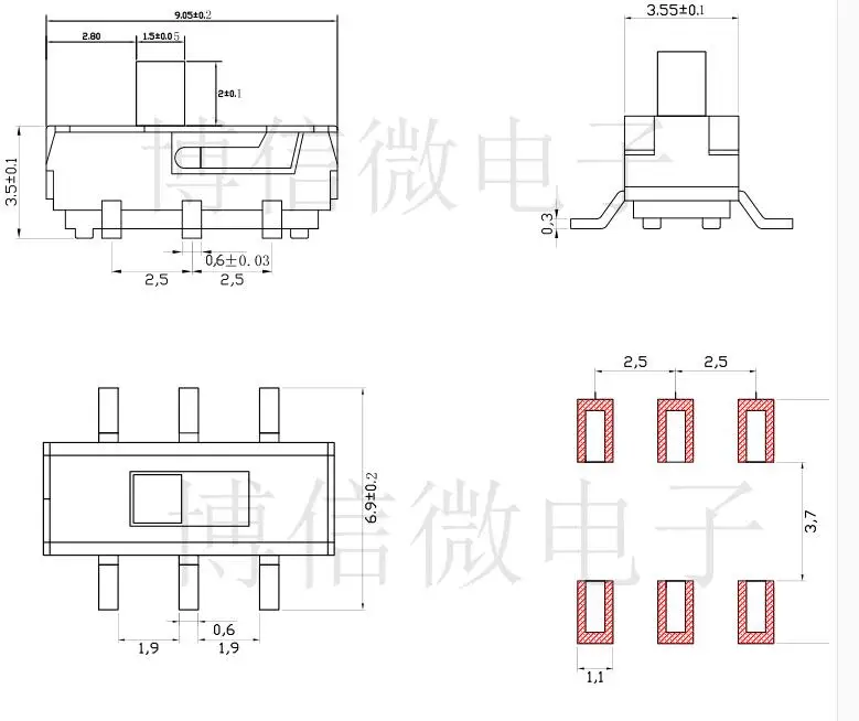 20шт MSS22D18 Мини Миниатюрный SMD ползунковый Переключатель 2P2T 6Pin для DIY электронных аксессуаров