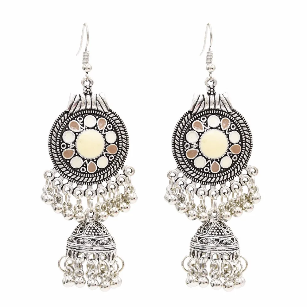 Этнические индийские Jhumka Jhumki винтажные Серебряные Колокольчики массивные цветочные длинные висячие мексиканские цыганские серьги окисленные ювелирные изделия в стиле бохо