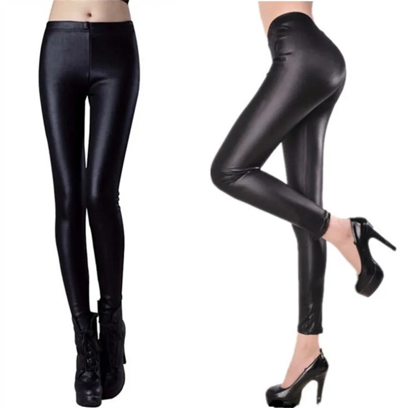 YSDNCHI Winter Leather Leggings Women Pants Elastic High Waist Warm Leggin Thick Velvet Pants Black Push Up leggings