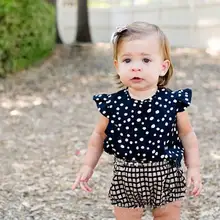 Ins 2016 Summer New Baby Girl Sets Polka Dot Shirts+Plaid PP Shorts 2pcs Fashion Outfit Baby Clothing 0-4T A888