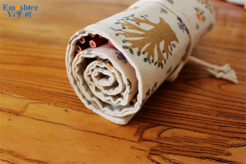 Emoshire Trolley cotton canvas pure handmade cloth curtains small tree seedlings section fresh large capacity pencil pencil case (13)
