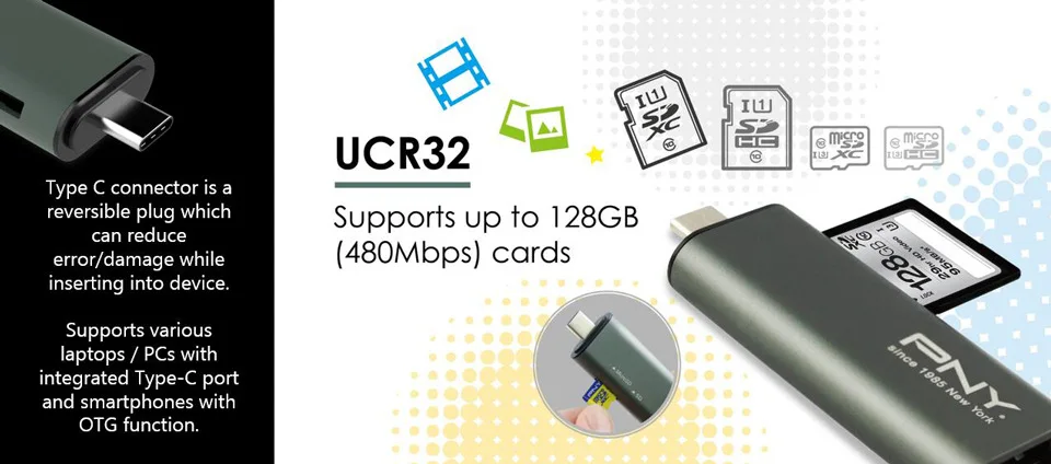 PNY UCR32 USBType-С 3 в 1 картридер Кард-Ридер OTG TF/SD кард-Ридер Металла Флэш-Накопитель Адаптер Для Смартфонов Компьютер Бесплатно