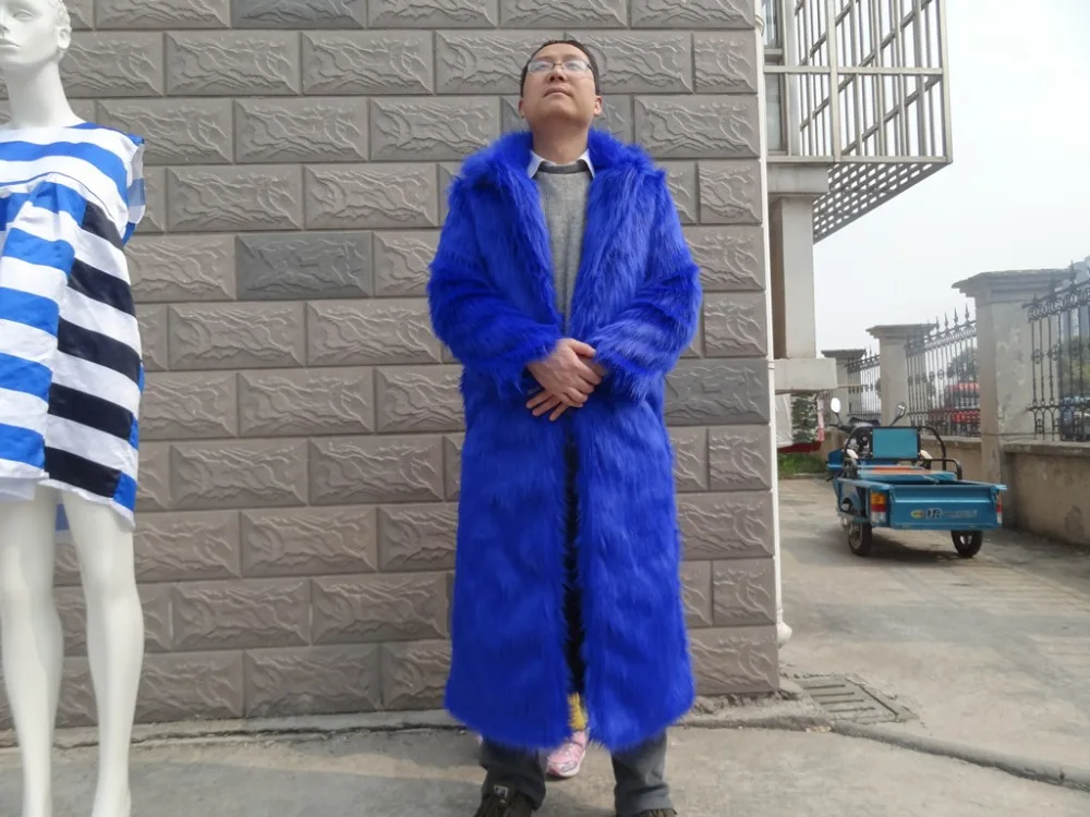 Осеннее и зимнее пальто с отложным воротником и длинным рукавом, однотонное синее пальто с искусственным мехом для мужчин, мужская модная верхняя одежда макси пальто