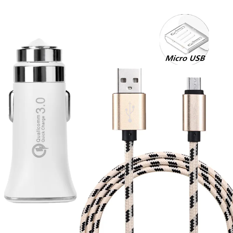 Быстрое Автомобильное зарядное устройство QC3.0 USB или кабель Micro для Samsung S6 A6 Xiaomi Redmi