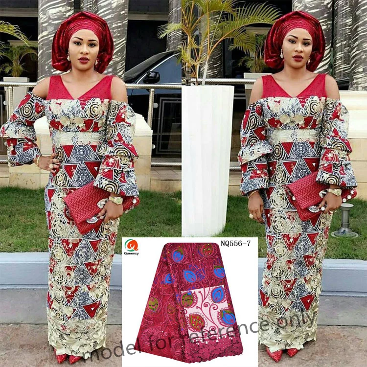 

2018 NQ556 African embroidered french tulle lace Wedding dresses fabric with beaded and stones for ladies
