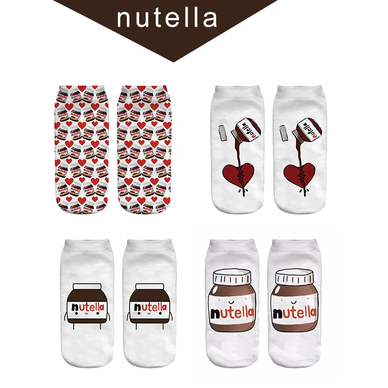 Nutella забавные Носки 3D печатных дамы мультфильм белый короткий Chaussette Femme милые корейские Носки