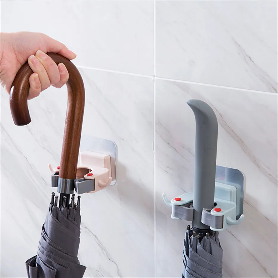  Mop Holder Broom Storage Rack Key Hooks Bathroom Kitchen Tools Organizer Wall Mounted Sticker Umbrella Shelf5