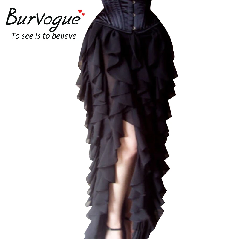 Burvogue женская новая юбка в стиле стимпанк Готическая кружевная длинная юбка макси стимпанк корсет юбки Бальные юбки с оборкой