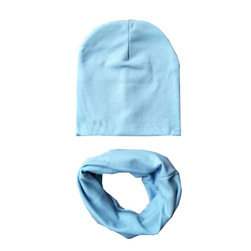 sky blue Г. Весенний Детский комплект с шапкой, осенне-зимний шарф с воротником для мальчиков и девочек, теплый шейный платок, детские вязаные шапки, комплекты хлопковая детская шапка, шарф - Цвет: sky blue
