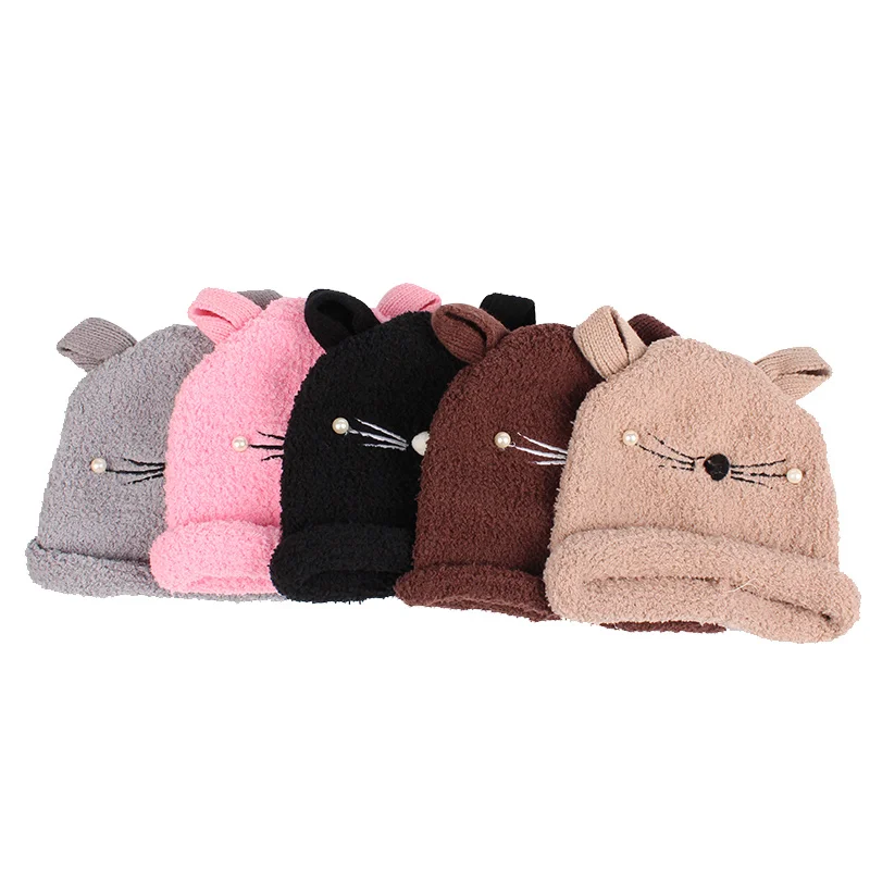 Cat Baby Hat For Girls Newborn Photography Props Cute Soft Children Hat With Ears Cotton Solid Winter Warm Baby Beanie For Girls (2)