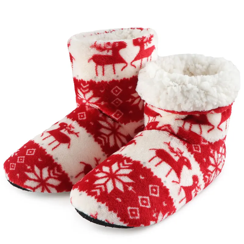 Зимние тапочки; женские домашние тапочки с рождественским оленем; домашние носки; теплые меховые тапочки с плюшевой стелькой; нескользящая подошва
