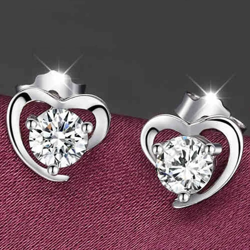 Pretty Loving Heart Shaped Stud Earrings Fashion Shining Crystal Stud