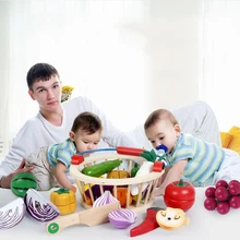 Магнитный деревянный набор для резки фруктов и овощей, Набор детских игрушек для игр и ролевых игр, круглая корзина, наборы для фруктов