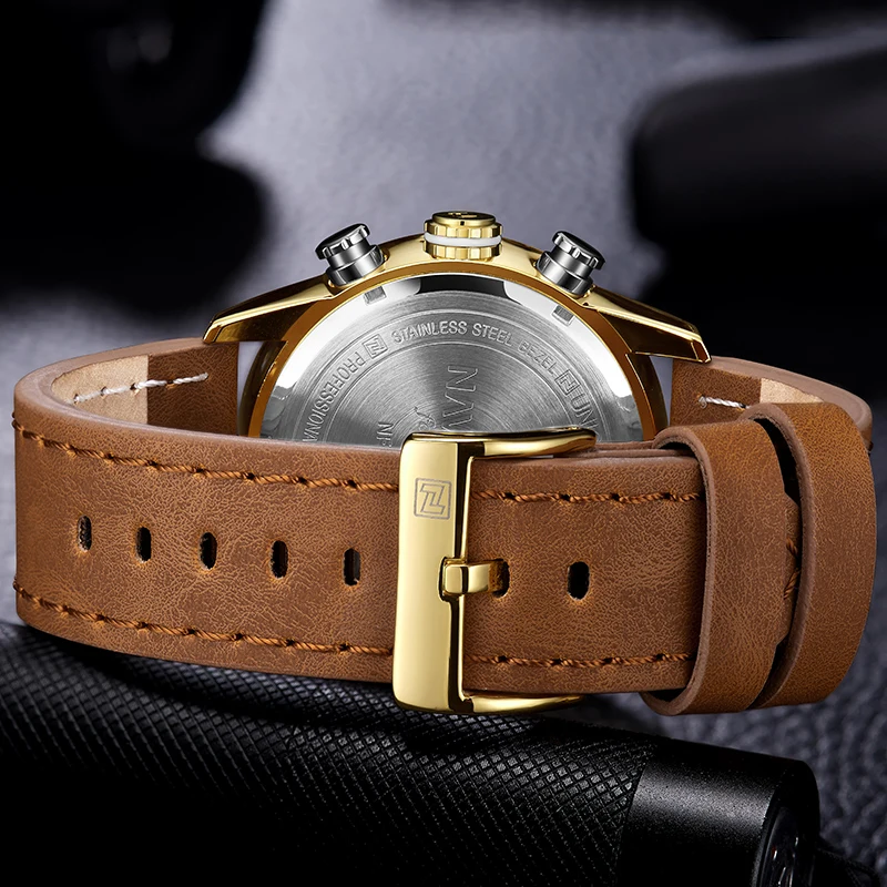 NAVIFORCE 9144 модные золотые мужские спортивные часы мужские s светодиодный аналоговые цифровые часы армейские военные кожаные кварцевые часы Relogio Masculino