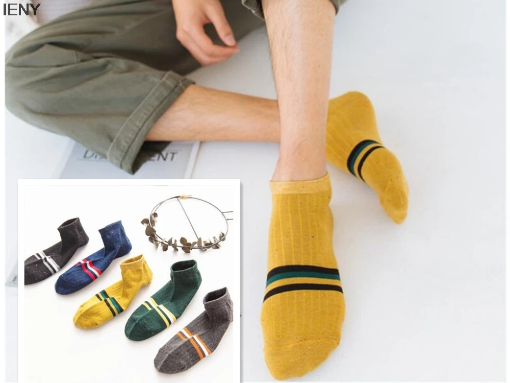 

IENY Spring and summer cotton pegs men's socks color striped men's boat socks sweat socks