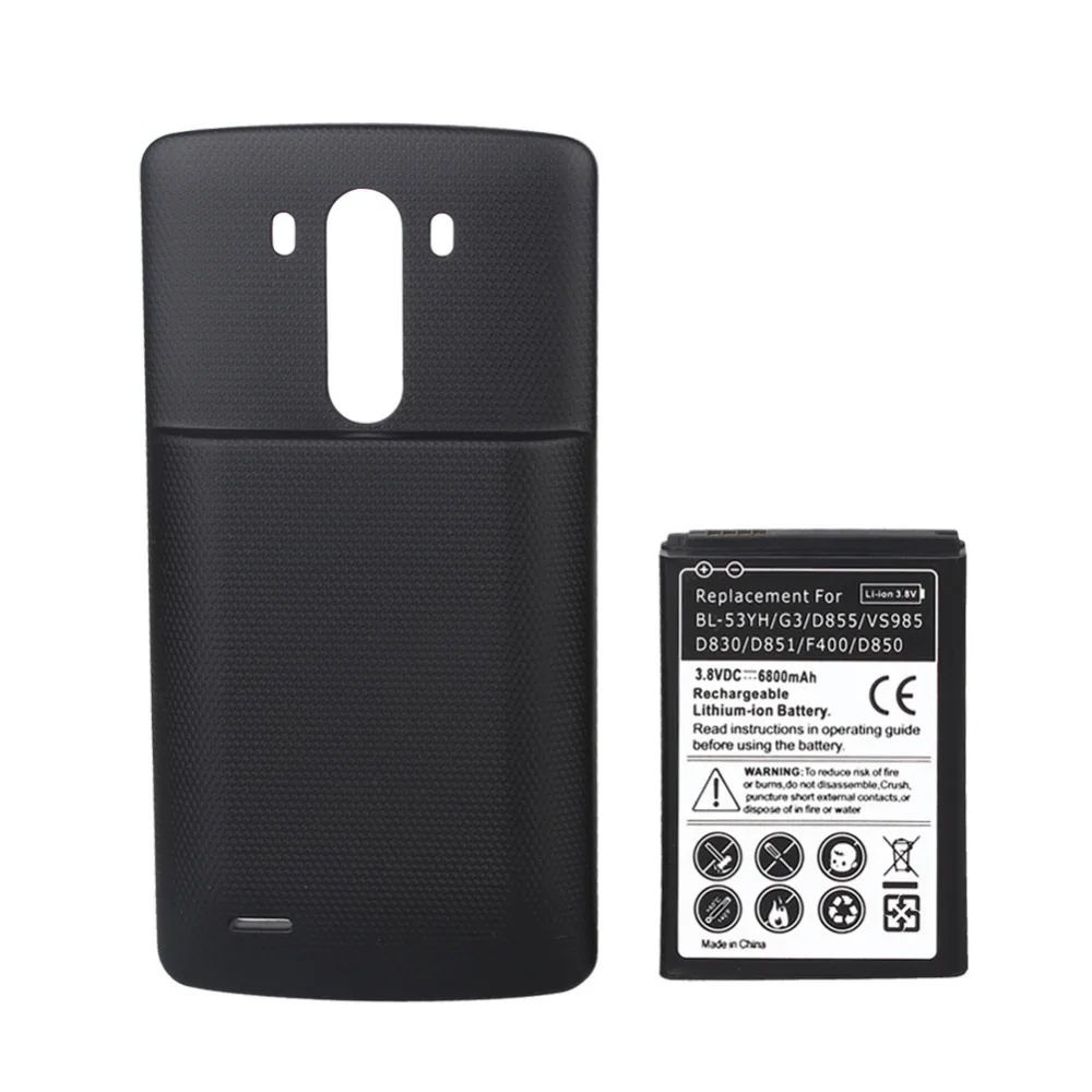 Запасная аккумуляторная батарея высокой емкости 6800mAh с черным чехлом чехол для LG G3 батареи D855 VS985 D830 D851 F400 D850