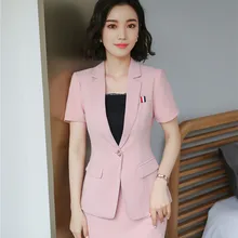 Форменные стили, Летние Формальные блейзеры с 2 топами и юбкой для женщин, офисные профессиональные комплекты одежды, элегантные розовые