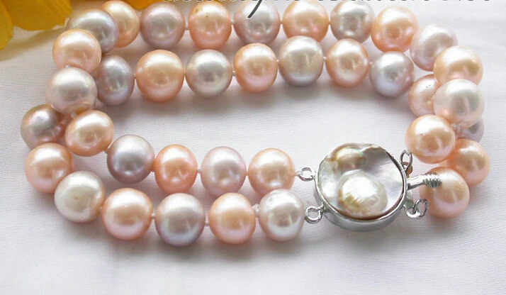 

z3837 2row 8" 11mm round pink lavender freshwater pearl bracelet @^Noble style Natural Fine jewe SHIPPING 5.25