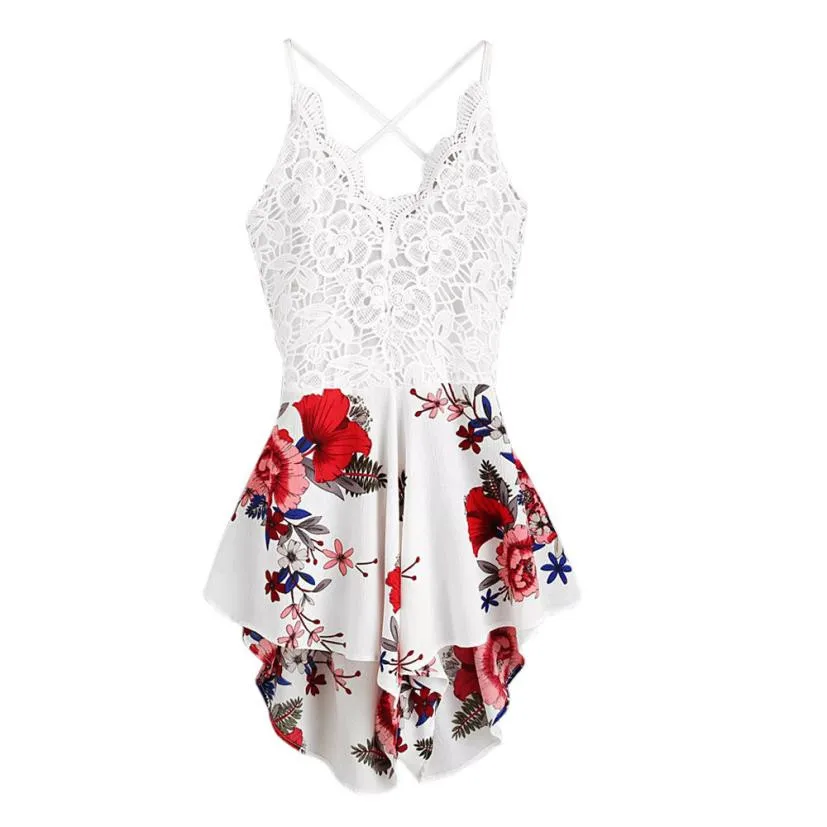 

Women's Crochet Lace Panel Bow Tie Back Florals Ladies Summer Shorts Jumpsuitjumpsuits for women 2019 bodysuit women