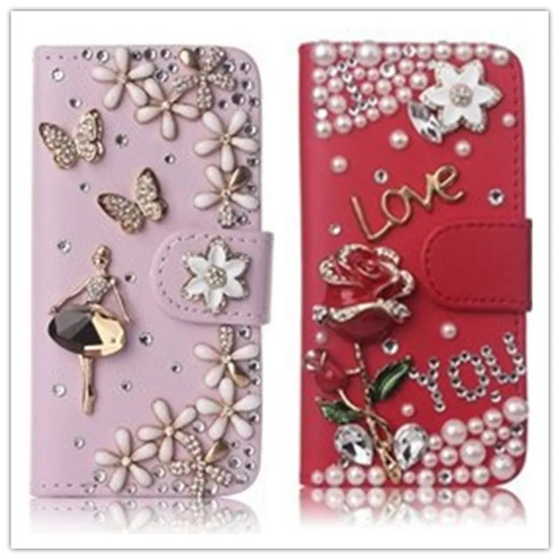 

Dower Me Fashion DIY Bling Diamond Rose Butterfly Wallet Flip Leather Case Cover For iPhone XS Max XR X 8 7 6 6S Plus 5 5S SE