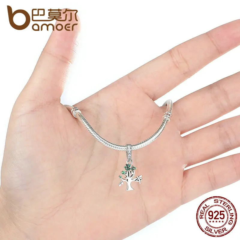 Подвеска BAMOER из серебра 925 пробы с зеленым деревом жизни очаровательные браслеты