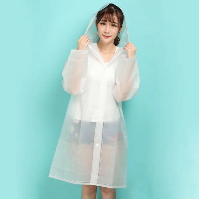 Korean Fashion Women White Clear Raincoat with Hood Summer Transparent