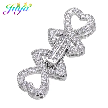 

Micro Pave Zircon Heart Charm Metal Fastener Clousure Pearls Clasp Accessories For Women Natural Stone Pearls Jewelry DIY Making