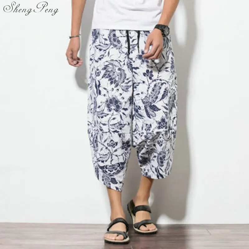 Men/'s Retro Multi Color Floral Slim Fit Elastic Waist Linen Casual Shorts Pants