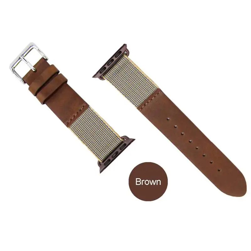 Тканый нейлоновый соединитель из искусственной кожи с защитой от пота сменный ремешок для наручных часов Apple Watch серии 1/2/3 42 мм/38 мм все модели - Цвет: Brown
