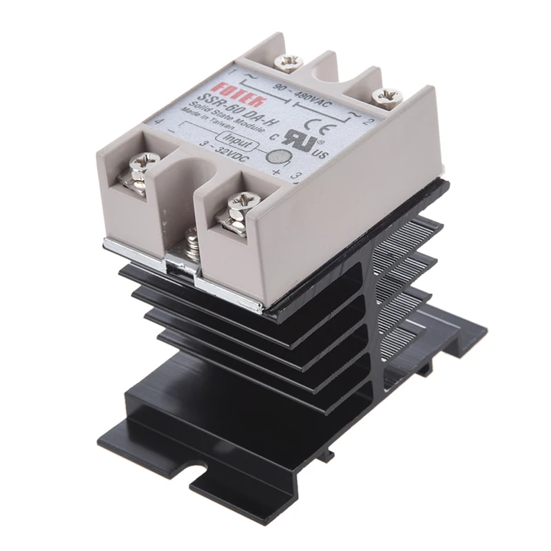 

DC to AC SSR-60DA-H AC 90--480V 60A Single Phase Solid State Relay + Heat Sink