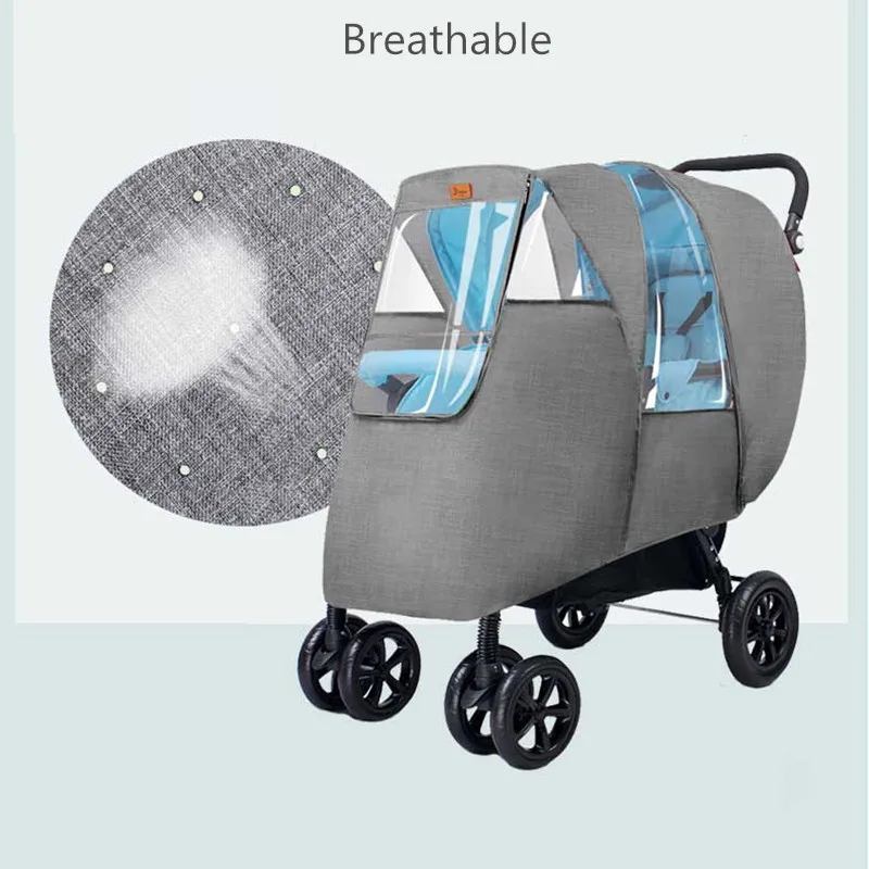 Двойные аксессуары для детских колясок, Универсальный водонепроницаемый дождевик, защита от ветра и пыли, застежка-молния, открытая для детских колясок