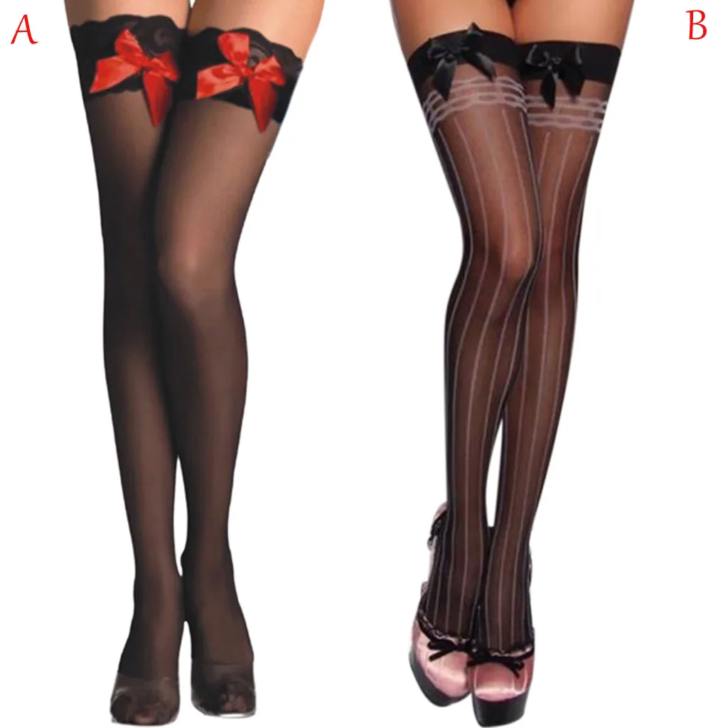 Fashion Sexy Knee High Socks Womens Lingerie Net Thigh Stocking Garter Belt Bow Kousen Dames Female Over The Knee Socks #R